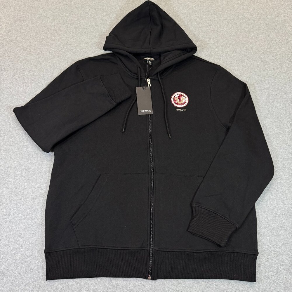 True Religion Men's Global Buddha Full Zip Hoodie Jet Black XL 700629 NWT